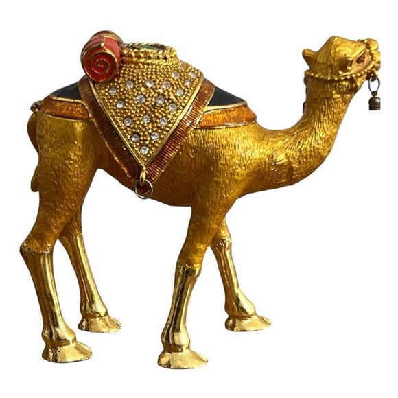 Camel Figural Trinket Box Bejeweled Enamel Gold Metal Vintage Signed 6 x 6 - Picture 5 of 10